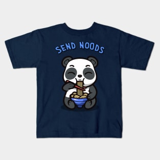 Kawaii Panda Eating Ramen Send Noods Funny Kawaii Panda Blue Kids T-Shirt